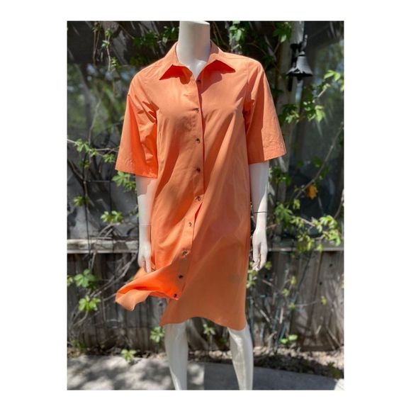 SOLD Lafayette 148 Sedwick Dress Shirt Tent Tanned Coral Cotton Tangerine - Picture 2 of 16